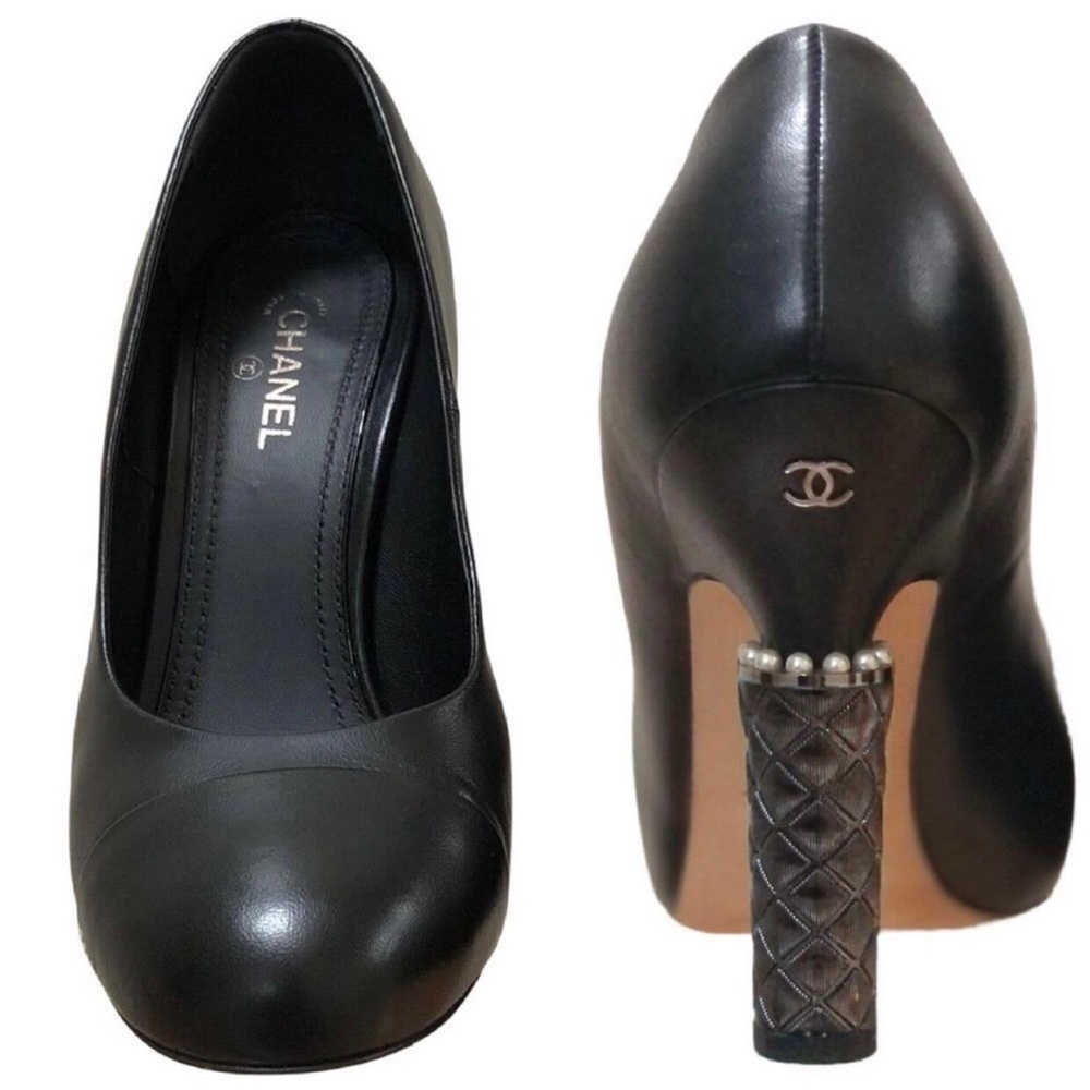 CHANEL 6.5 Logo CC Pearl & Quilted Heel Pumps